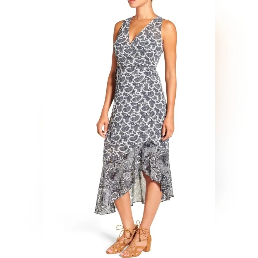 Michael By Michael Kors Navy and White Paisley Wrap Dress Size 0P